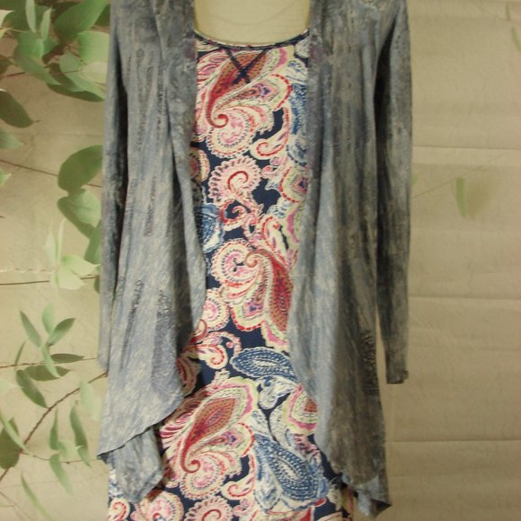 Chaps Navy Blue Multi Color Paisley Tank Style Summer Dress Medium Soft Cotton - Picture 2 of 14